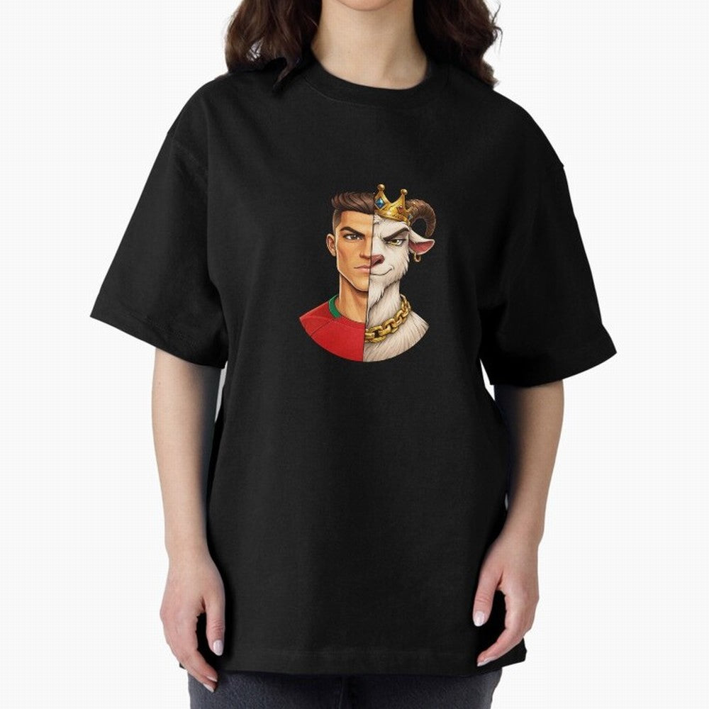 Half Man Half Goat - Cristiano Ronaldo Oversized T-Shirt Experience the FIFA World Cup 2026 Group Stage Journey through Messi, Neymar and Mbappe Highlights, Netherlands Pride, Global Supporter Spirit, Legendary Goals, National Colors and Tournament