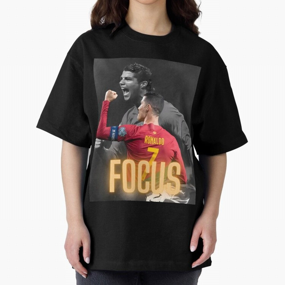 Focus With CR7 Oversized T-Shirt Build Match Day Hype around FIFA World Cup 2026, Mbappe and Neymar, Spain, Game Day Rituals, Football Legends, Country Pride and the Road to the Final; Perfect for Supporters Who Want Bold Football Energy, Global