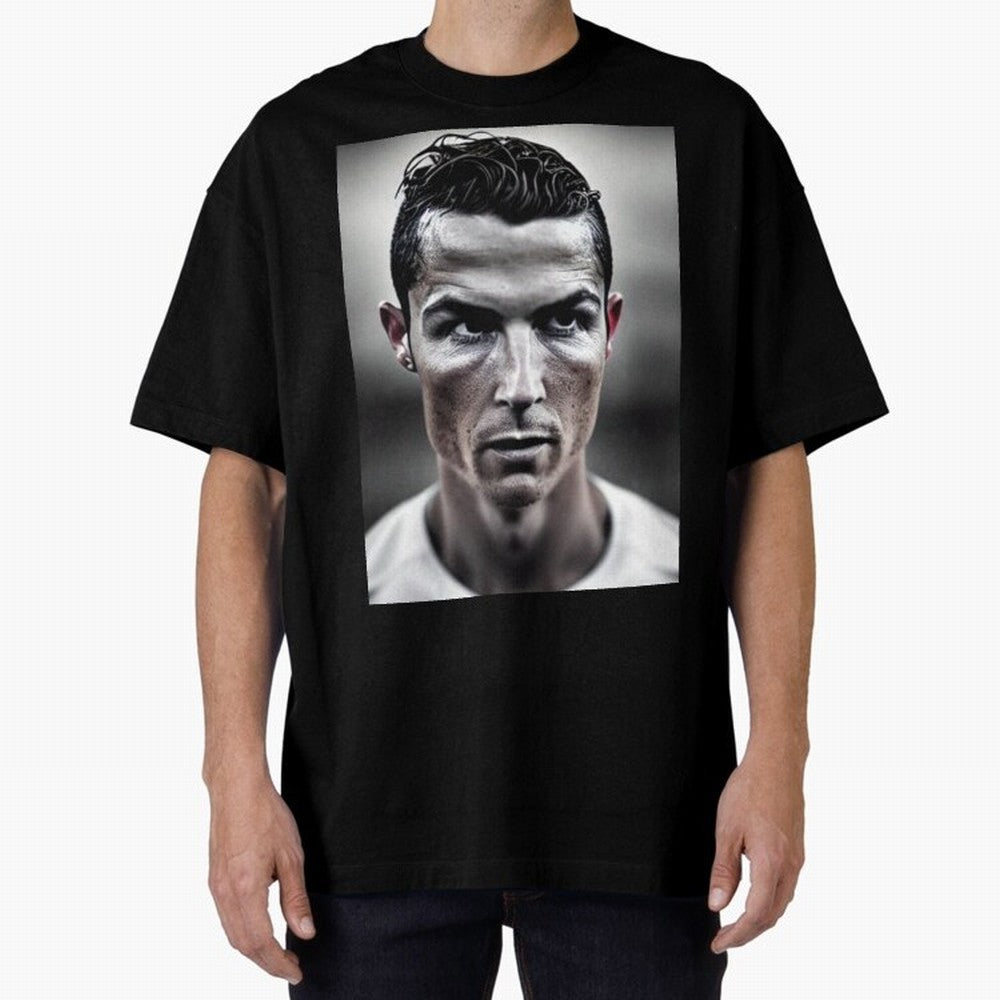 Cristiano Ronaldo Portrait Oversized T-Shirt Show Passion for the Stars of FIFA World Cup 2026 USA Canada Mexico Filled with CR7 and Messi, England Energy, Retro Football Energy, Iconic Rivalries, Trophy Chase Drama and Stadium Atmosphere; Ideal