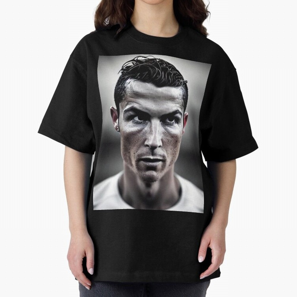 Cristiano Ronaldo Portrait Oversized T-Shirt Show Passion for the Stars of FIFA World Cup 2026 USA Canada Mexico Filled with CR7 and Messi, England Energy, Retro Football Energy, Iconic Rivalries, Trophy Chase Drama and Stadium Atmosphere; Ideal