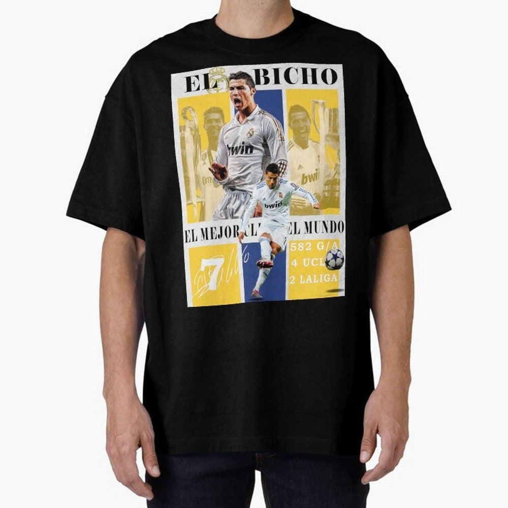 Cristiano Ronaldo Real Madrid Wall Art Oversized T-Shirt Celebrate Fan Favorites in Match Day Hype around FIFA World Cup 2026 USA Canada Mexico, Neymar, Haaland and Cristiano Ronaldo, Portugal, Spain and Germany, Worldwide Fan Energy, Dramatic