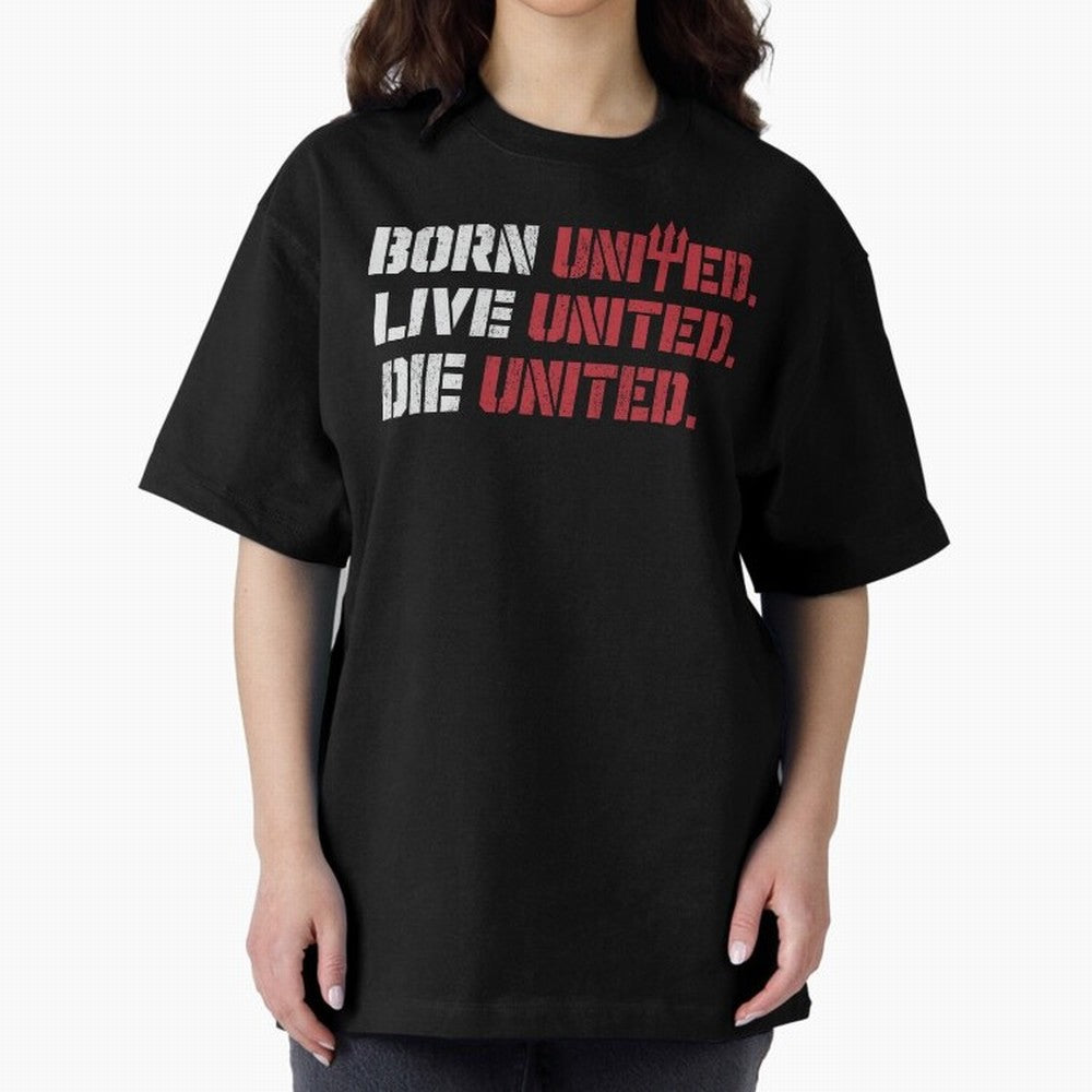 Manchester United - Born United Oversized T-Shirt Experience the Global Stage of FIFA World Cup 2026 USA Canada Mexico Featuring Haaland and Mbappe, Argentina and Brazil Energy, Championship Spirit, Famous Goals, Roaring Crowds and International