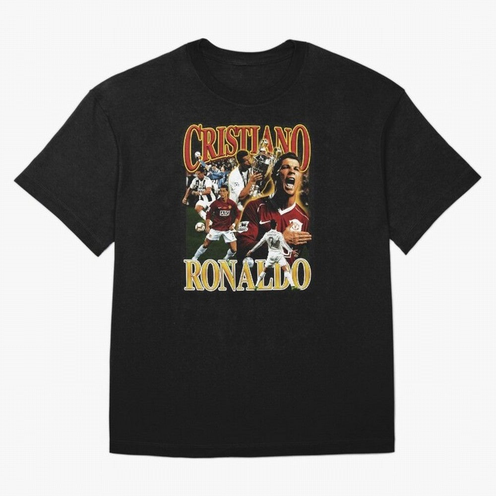 Cristiano Ronaldo Retro Collage Oversized T-Shirt Bring Global Tournament Vibes to FIFA World Cup 2026 Group Stage for Fans of CR7 and Argentina, France and Brazil, Bringing Supporter Pride, Iconic Celebrations, Legendary Names and Global Match Day