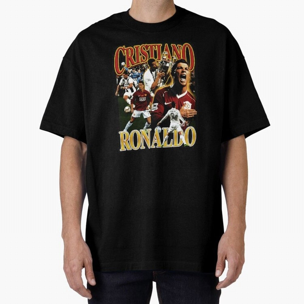 Cristiano Ronaldo Retro Collage Oversized T-Shirt Bring Global Tournament Vibes to FIFA World Cup 2026 Group Stage for Fans of CR7 and Argentina, France and Brazil, Bringing Supporter Pride, Iconic Celebrations, Legendary Names and Global Match Day