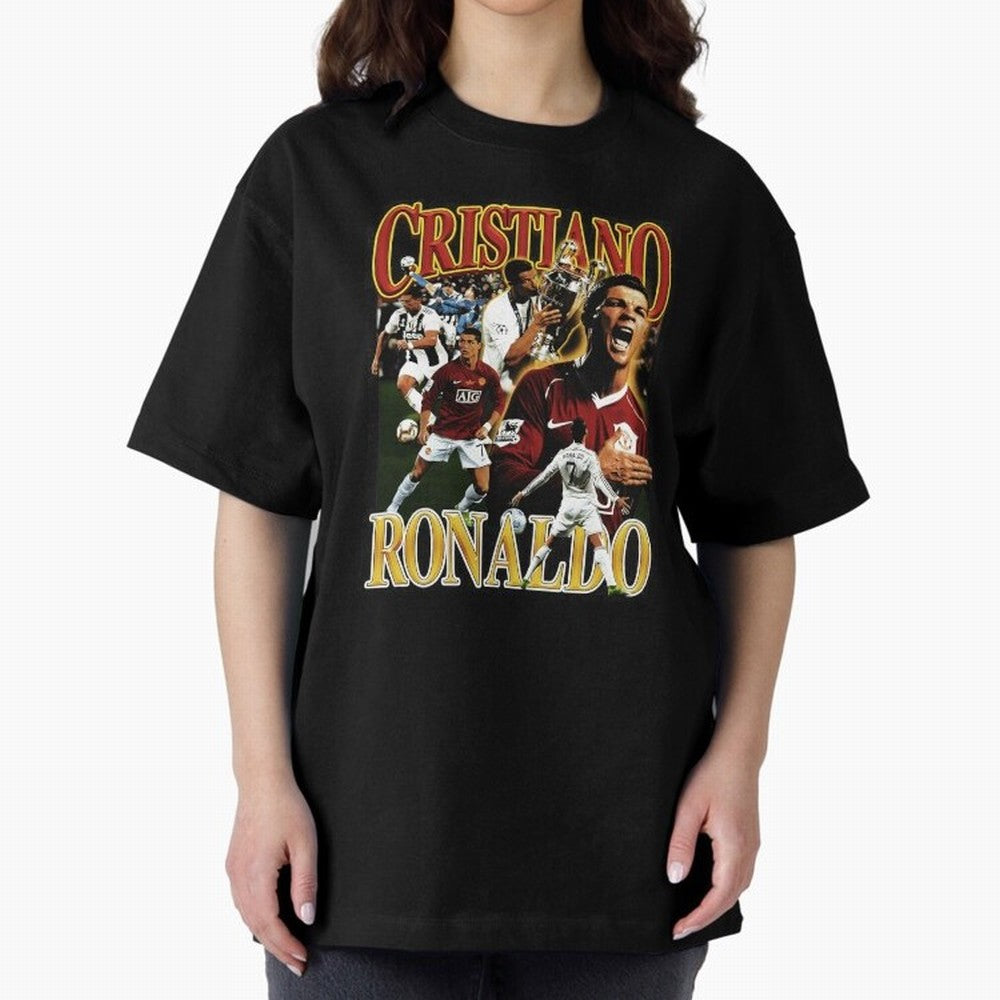 Cristiano Ronaldo Retro Collage Oversized T-Shirt Bring Global Tournament Vibes to FIFA World Cup 2026 Group Stage for Fans of CR7 and Argentina, France and Brazil, Bringing Supporter Pride, Iconic Celebrations, Legendary Names and Global Match Day