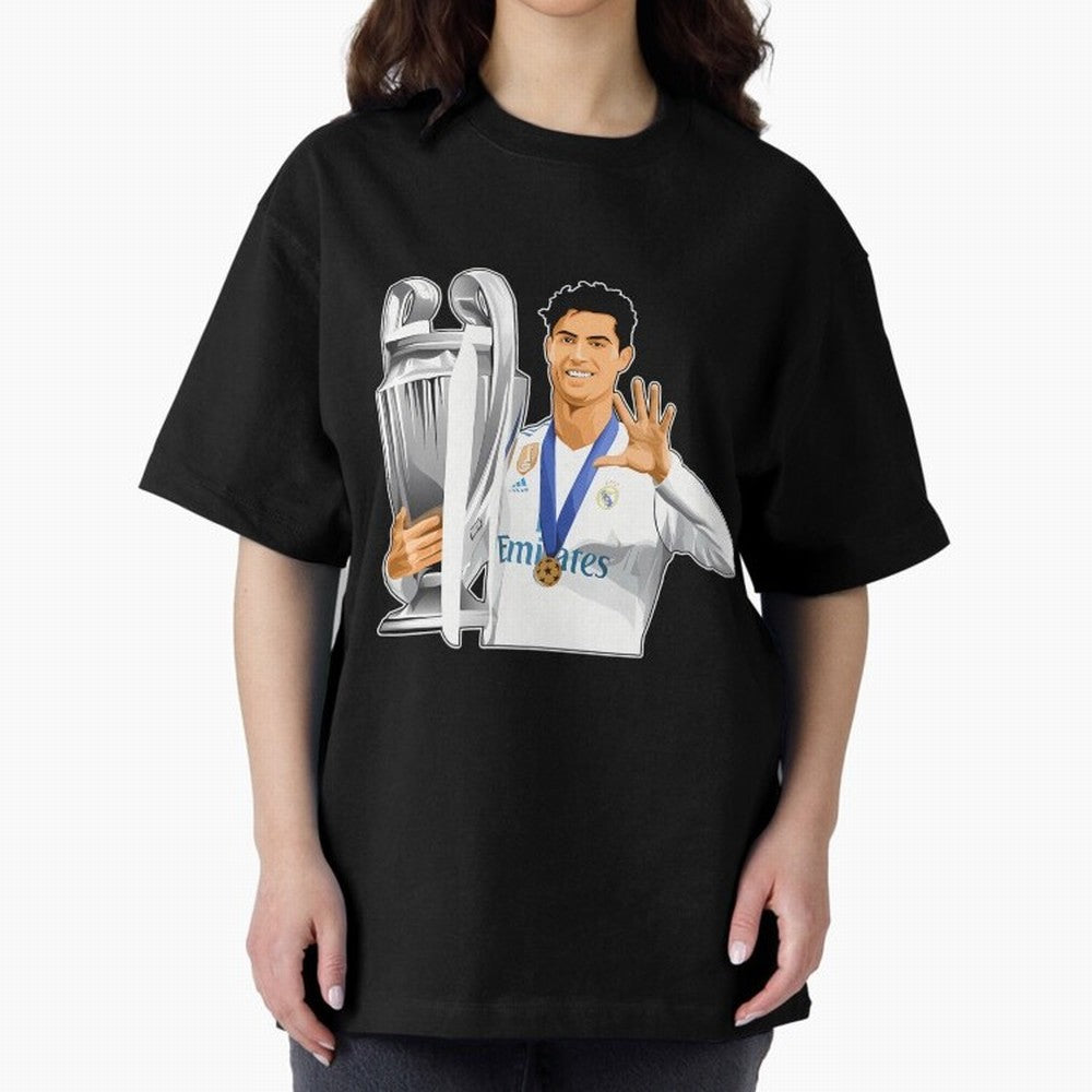 Ronaldo Throphy Oversized T-Shirt Celebrate Global Passion for FIFA World Cup 2026 USA Canada Mexico for Fans of Neymar, Haaland and Cristiano Ronaldo and England, Bringing Retro Football Energy, Iconic Rivalries, Trophy Chase Drama and Stadium