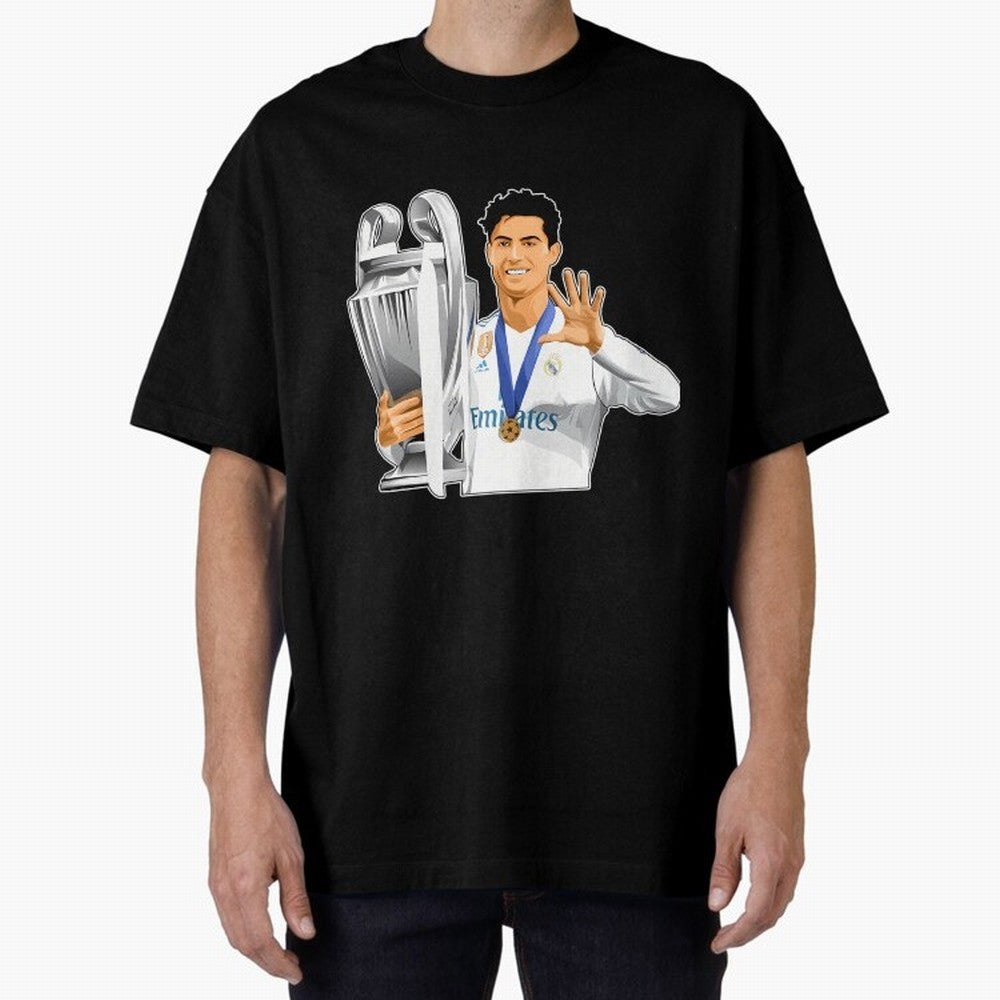Ronaldo Throphy Oversized T-Shirt Celebrate Global Passion for FIFA World Cup 2026 USA Canada Mexico for Fans of Neymar, Haaland and Cristiano Ronaldo and England, Bringing Retro Football Energy, Iconic Rivalries, Trophy Chase Drama and Stadium