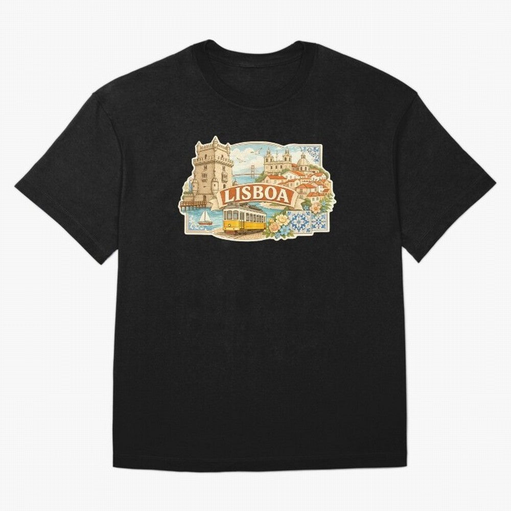 Vintage Tram Lisbon Illustration Oversized T-Shirt Make the Season About Match Day Hype around FIFA World Cup 2026 USA Canada Mexico, Haaland and Mbappe, England, Retro Football Energy, Iconic Rivalries, Trophy Chase Drama and Stadium Atmosphere;