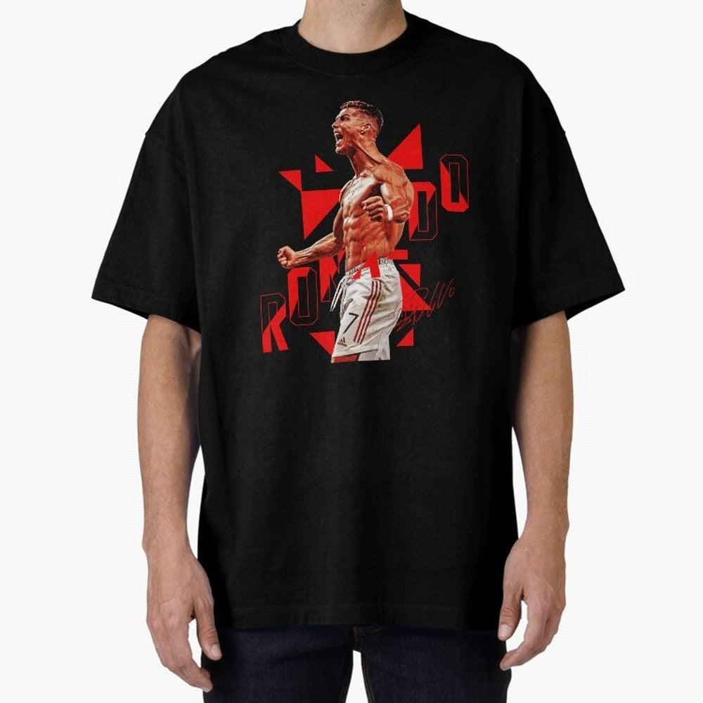 Cristiano Ronaldo Oversized T-Shirt Bring Champion Energy into Global Football Passion for FIFA World Cup 2026 Group Stage, Highlighting Haaland and Mbappe, France, Retro Football Energy, Iconic Rivalries, Trophy Chase Drama and Stadium Atmosphere;