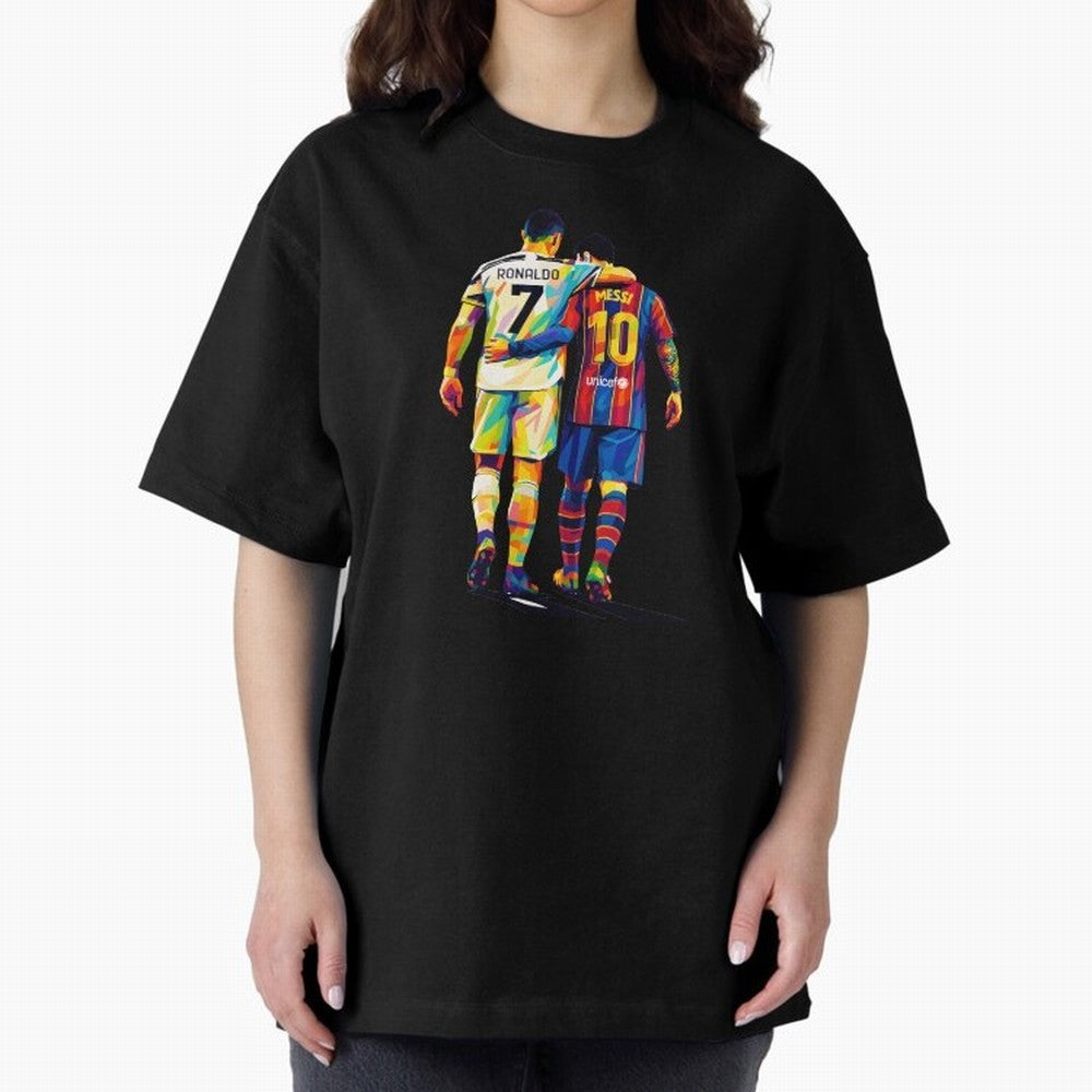 Cristiano Ronaldo And Messi Wpap Art Oversized T-Shirt Capture Stadium Memories from FIFA World Cup 2026 Featuring Mbappe, Germany Energy, Stadium Chants, National Pride, Trophy Dreams and Unforgettable Football Memories; Perfect for Supporters Who