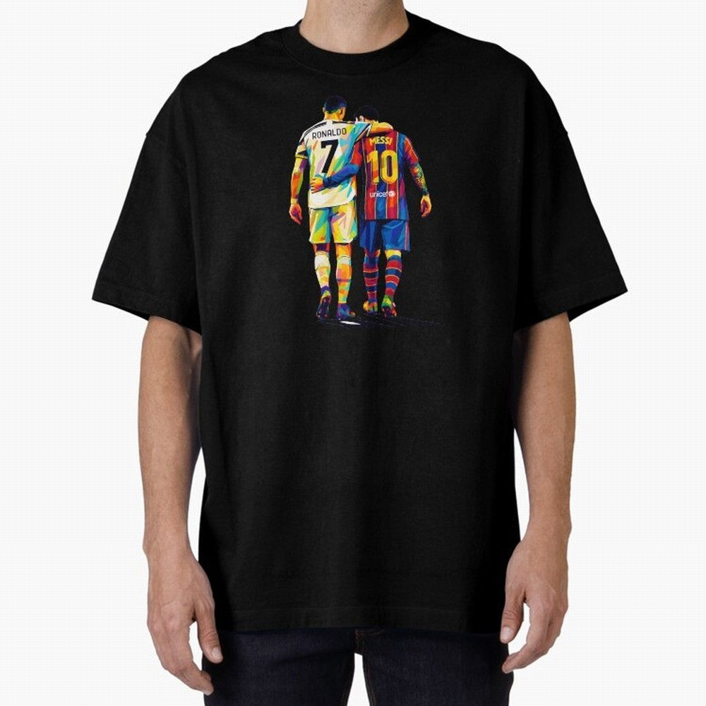 Cristiano Ronaldo And Messi Wpap Art Oversized T-Shirt Capture Stadium Memories from FIFA World Cup 2026 Featuring Mbappe, Germany Energy, Stadium Chants, National Pride, Trophy Dreams and Unforgettable Football Memories; Perfect for Supporters Who