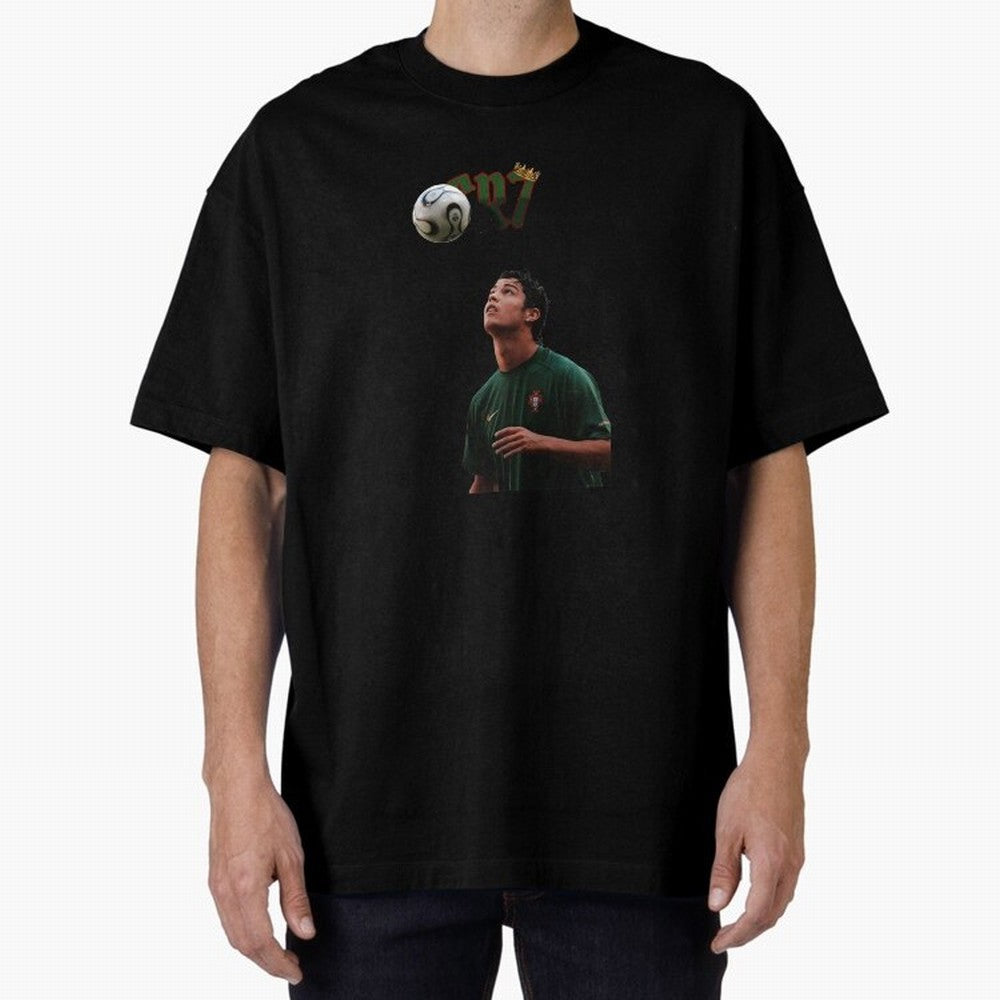 Cristiano Ronaldo Oversized T-Shirt Support Global Football Passion for FIFA World Cup 2026 USA Canada Mexico, Highlighting Haaland, Spain and Netherlands, Retro Football Energy, Iconic Rivalries, Trophy Chase Drama and Stadium Atmosphere; Made for