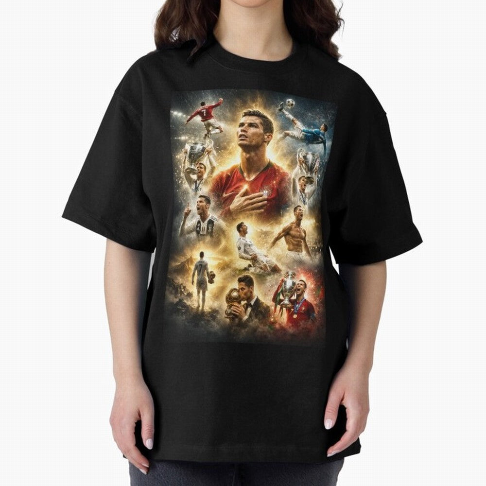 Cristiano Ronaldo Oversized T-Shirt Show Fan Pride Across FIFA World Cup 2026 USA Canada Mexico Filled with Haaland and Mbappe, Spain Energy, Classic Soccer Heritage, Championship Pressure, Fan Loyalty and International Pride; Perfect for Fans,