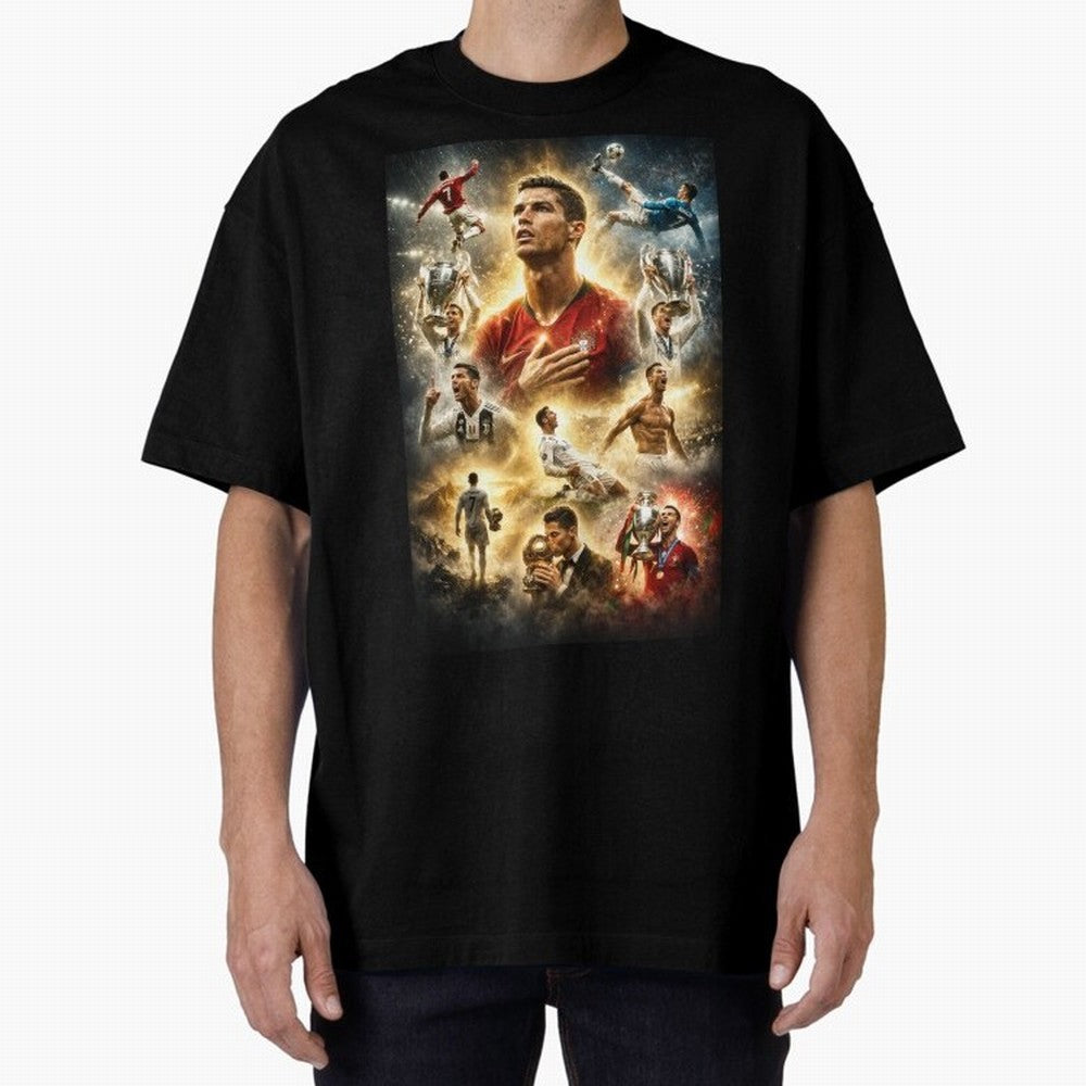 Cristiano Ronaldo Oversized T-Shirt Show Fan Pride Across FIFA World Cup 2026 USA Canada Mexico Filled with Haaland and Mbappe, Spain Energy, Classic Soccer Heritage, Championship Pressure, Fan Loyalty and International Pride; Perfect for Fans,