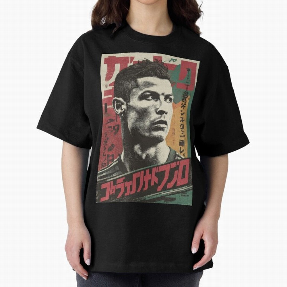 Cristiano Vintage Warned Japanese Poster Oversized T-Shirt Feel the Heartbeat of Match Day Hype around FIFA World Cup 2026 Group Stage, CR7 and Messi, Portugal, Spain and Germany, Retro Football Energy, Iconic Rivalries, Trophy Chase Drama and