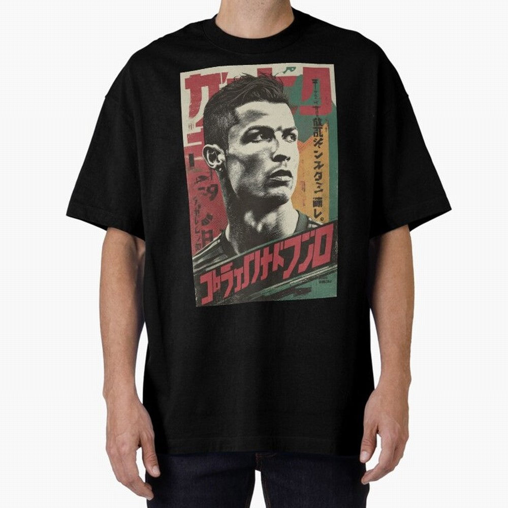 Cristiano Vintage Warned Japanese Poster Oversized T-Shirt Feel the Heartbeat of Match Day Hype around FIFA World Cup 2026 Group Stage, CR7 and Messi, Portugal, Spain and Germany, Retro Football Energy, Iconic Rivalries, Trophy Chase Drama and