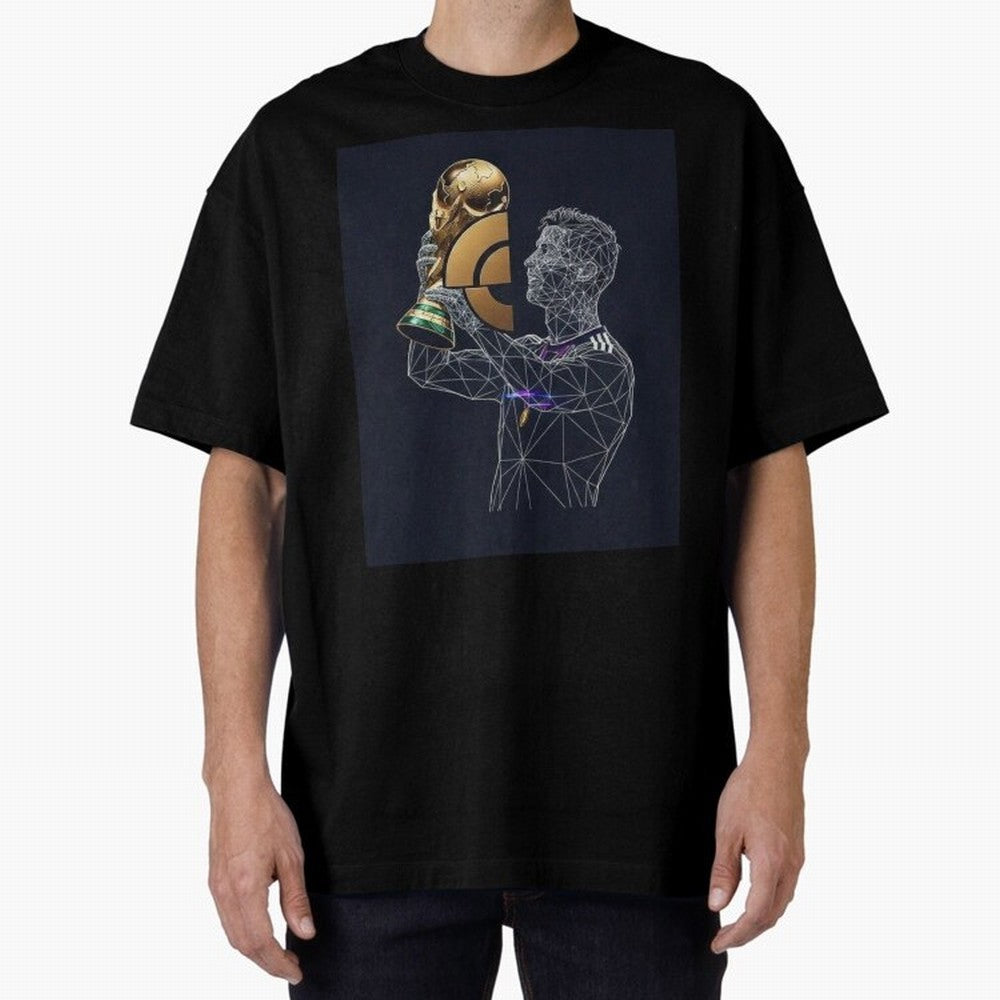 Digital Football Oversized T-Shirt Stand Proud for FIFA World Cup 2026 USA Canada Mexico Spirit, Centered on England, France and Netherlands, CR7 and Messi, Retro Football Energy, Iconic Rivalries, Trophy Chase Drama and Stadium Atmosphere; Created