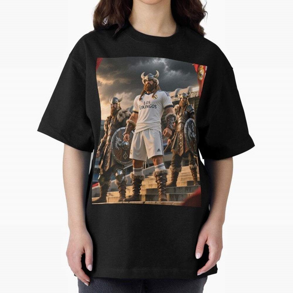 Los Vikingos del Bernab¨¦u Oversized T-Shirt Bring Legendary Rivalry Energy to FIFA World Cup 2026 Celebrating Messi and Cristiano Ronaldo, Spain and Netherlands Energy, Retro Football Energy, Iconic Rivalries, Trophy Chase Drama and Stadium