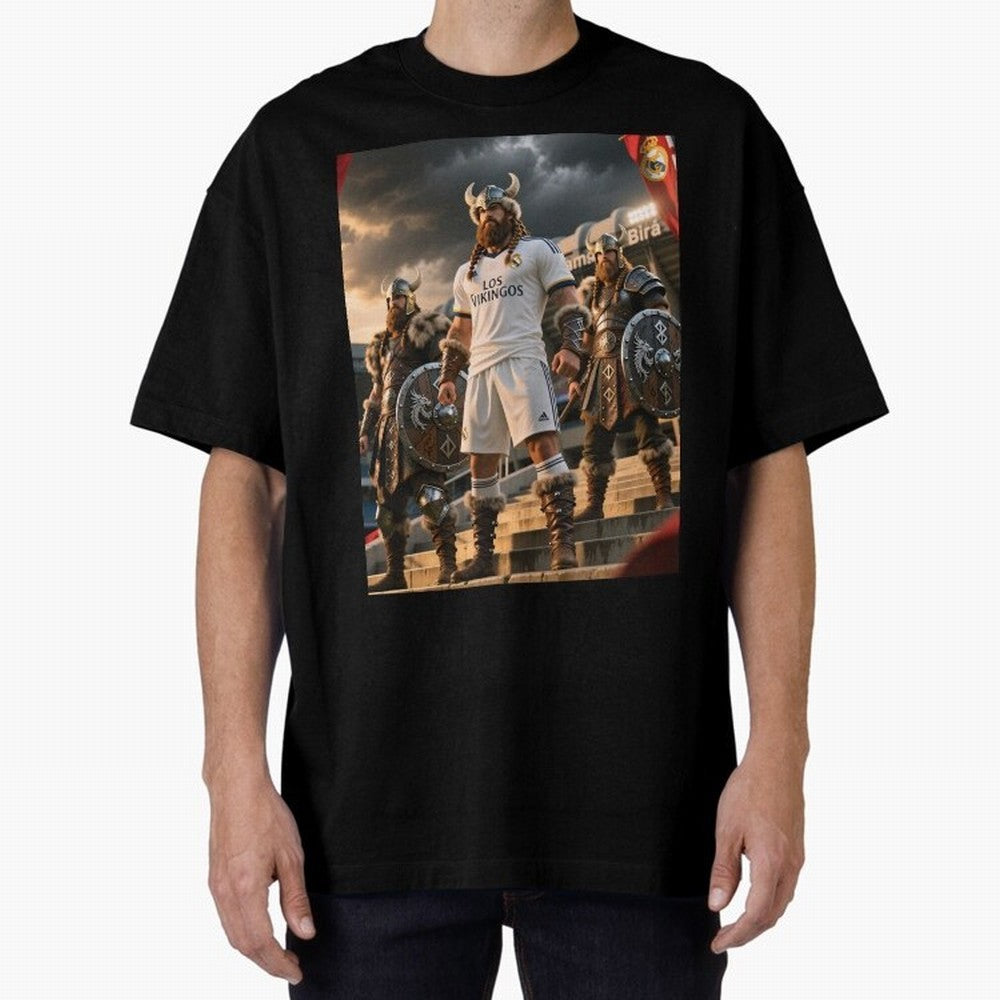 Los Vikingos del Bernab¨¦u Oversized T-Shirt Bring Legendary Rivalry Energy to FIFA World Cup 2026 Celebrating Messi and Cristiano Ronaldo, Spain and Netherlands Energy, Retro Football Energy, Iconic Rivalries, Trophy Chase Drama and Stadium