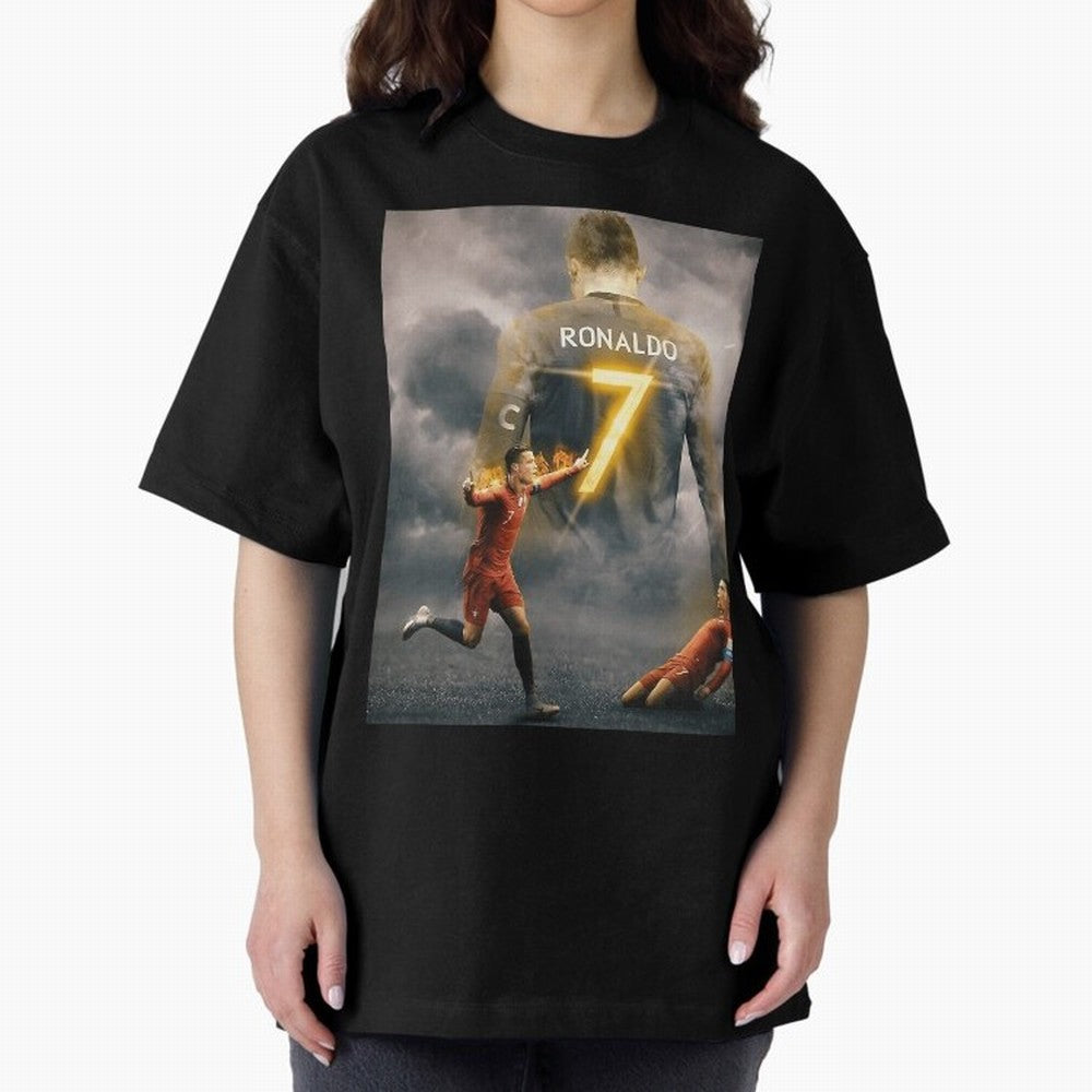 Aesthetic Ronaldo Poster Oversized T-Shirt Carry the Colors and Pride of Match Day Hype around FIFA World Cup 2026 USA Canada Mexico, Neymar, Haaland and Cristiano Ronaldo, France and Portugal, Classic Soccer Heritage, Championship Pressure, Fan