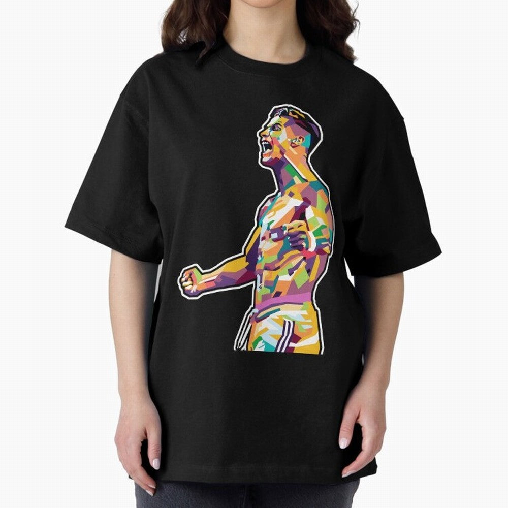Cr7 Pop Art Oversized T-Shirt Honor the Beautiful Game during Global Football Passion for FIFA World Cup 2026, Built around Haaland, Spain, Sports Nostalgia, International Competition, Famous Players and Unforgettable Victories; Great for Watch