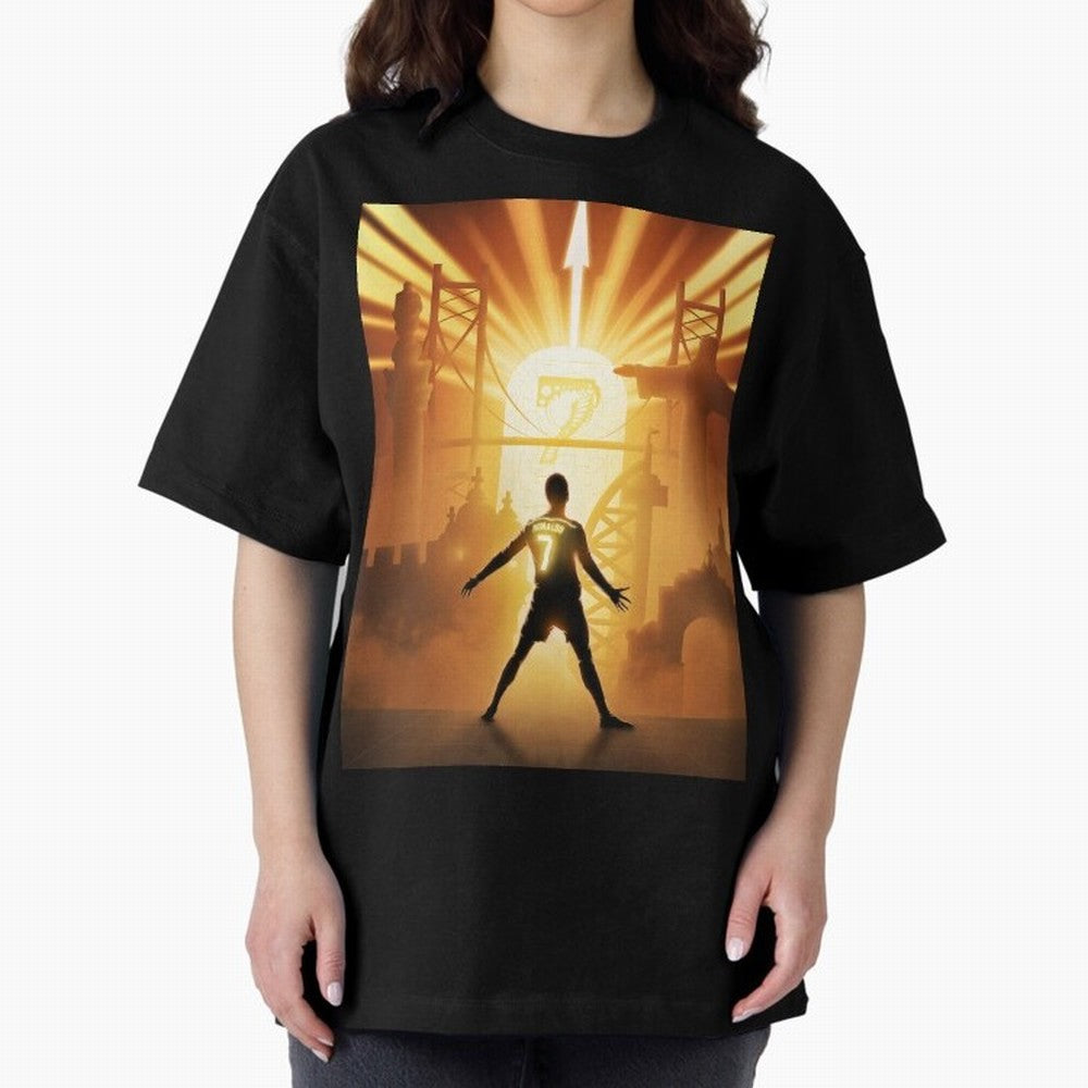 Celebration of Champions Art Poster Oversized T-Shirt Bring Retro Soccer Energy to Global Football Passion for FIFA World Cup 2026 Group Stage, Driven by Messi and Cristiano Ronaldo, Argentina, France and Brazil, Goal Celebration Energy, Supporter