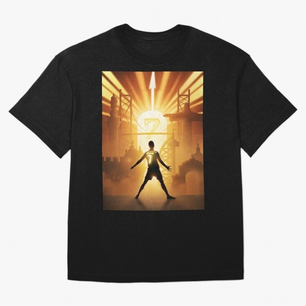 Celebration of Champions Art Poster Oversized T-Shirt Bring Retro Soccer Energy to Global Football Passion for FIFA World Cup 2026 Group Stage, Driven by Messi and Cristiano Ronaldo, Argentina, France and Brazil, Goal Celebration Energy, Supporter
