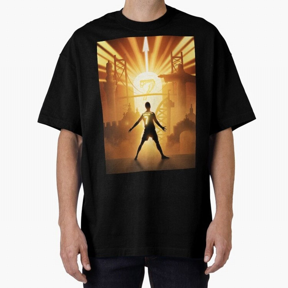 Celebration of Champions Art Poster Oversized T-Shirt Bring Retro Soccer Energy to Global Football Passion for FIFA World Cup 2026 Group Stage, Driven by Messi and Cristiano Ronaldo, Argentina, France and Brazil, Goal Celebration Energy, Supporter