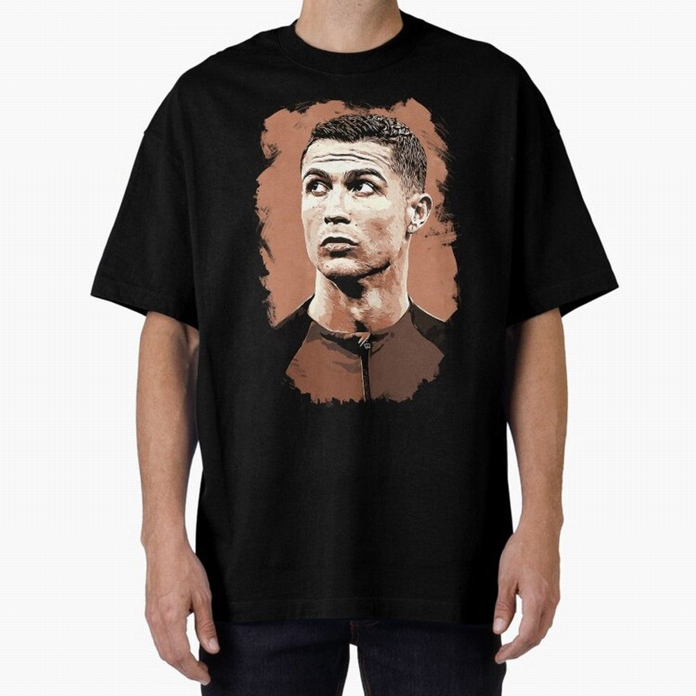Cristiano Ronaldo Vexel Painting Oversized T-Shirt Embrace Global Football Passion for FIFA World Cup 2026 Group Stage, with Haaland, France and Portugal, Vintage Soccer Flavor, Modern Football Stars, National Flags and Final Night Emotion; Ideal