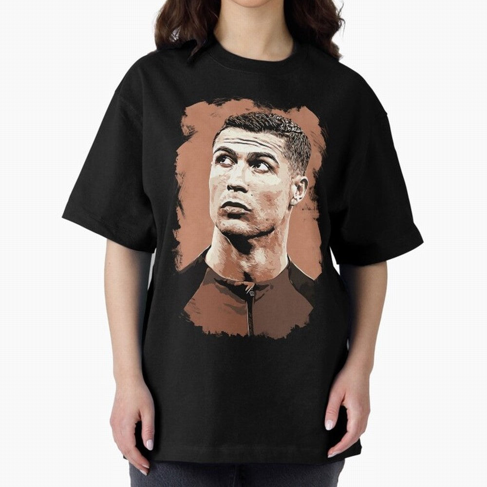 Cristiano Ronaldo Vexel Painting Oversized T-Shirt Embrace Global Football Passion for FIFA World Cup 2026 Group Stage, with Haaland, France and Portugal, Vintage Soccer Flavor, Modern Football Stars, National Flags and Final Night Emotion; Ideal