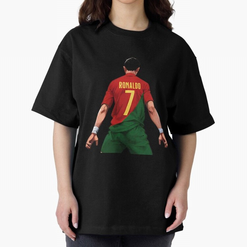 Cristiano Ronaldo Oversized T-Shirt Remember Iconic Moments from Global Football Passion for FIFA World Cup 2026 USA Canada Mexico, Featuring CR7 and Messi, England, France and Netherlands, Worldwide Fan Energy, Dramatic Goals, Stadium Lights and