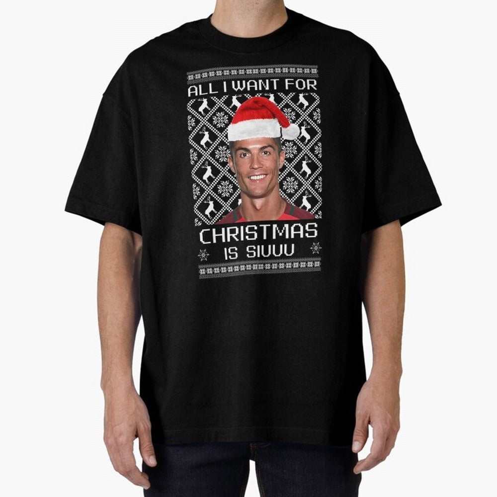 Cristiano Ronaldo Siuuu Christmas Oversized T-Shirt Bring World Football Passion into Global Football Passion for FIFA World Cup 2026 Group Stage, Inspired by Mbappe, France and Portugal, Supporter Pride, Iconic Celebrations, Legendary Names and