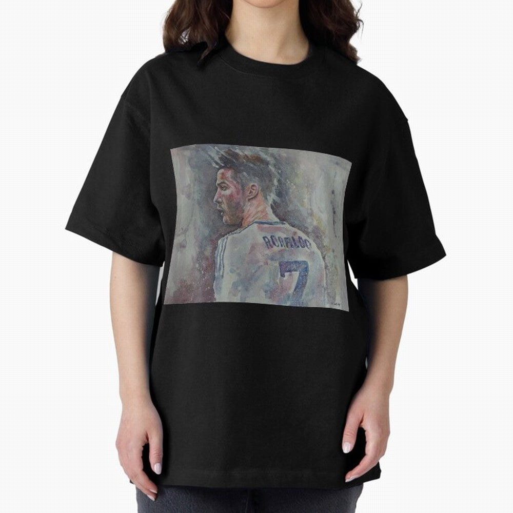 Cristiano Ronaldo - Portrait 1 Oversized T-Shirt Celebrate Soccer Greatness during Match Day Hype around FIFA World Cup 2026 USA Canada Mexico, Haaland, Argentina, France and Brazil, Global Supporter Spirit, Legendary Goals, National Colors and