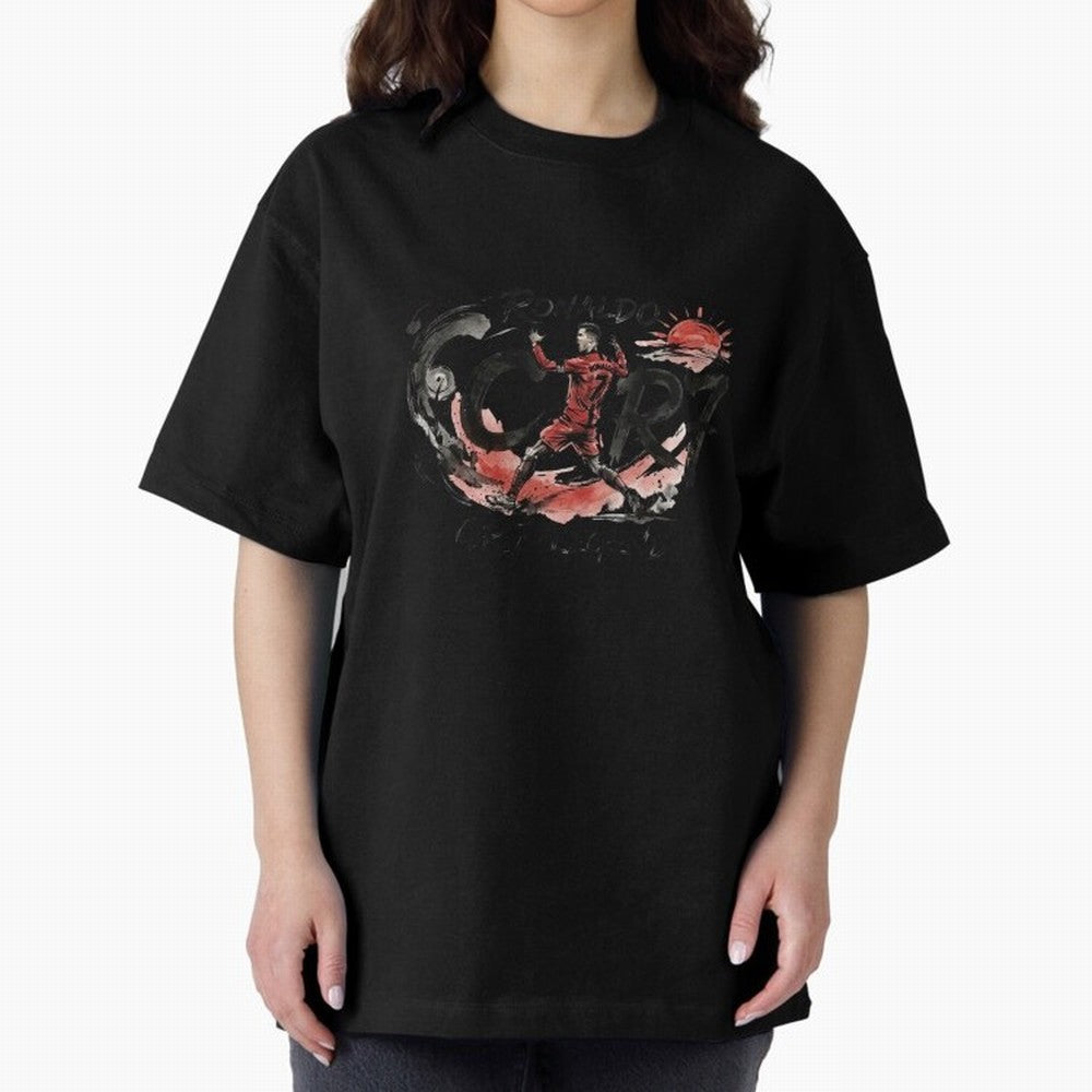 Cristiano Ronaldo CR7 Legend Japanese Ink Art Style Oversized T-Shirt Keep the Legacy of FIFA World Cup 2026 for Fans of Messi, CR7 and Mbappe and Brazil, Bringing Fan Favorite Moments, National Team Passion, Big Match Drama and Soccer History;