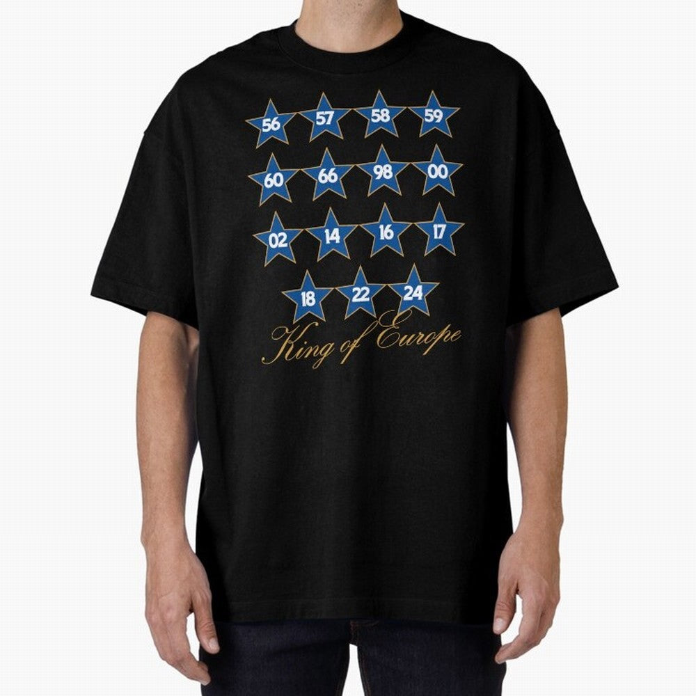 Real Madrid European Cups Oversized T-Shirt Celebrate Classic Football Spirit in FIFA World Cup 2026 USA Canada Mexico Centered on Messi, Brazil Energy, Vintage Soccer Flavor, Modern Football Stars, National Flags and Final Night Emotion; Great for
