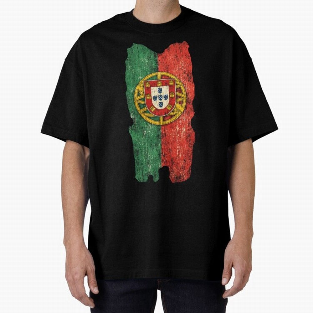 Vintage Portugal Flag Soccer Fan Design Oversized T-Shirt Celebrate the Road through the FIFA World Cup 2026 Group Stage Journey through Haaland Highlights, Spain and Netherlands Pride, Sports Nostalgia, International Competition, Famous Players