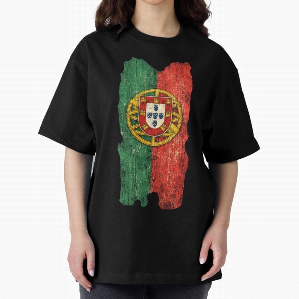 Vintage Portugal Flag Soccer Fan Design Oversized T-Shirt Celebrate the Road through the FIFA World Cup 2026 Group Stage Journey through Haaland Highlights, Spain and Netherlands Pride, Sports Nostalgia, International Competition, Famous Players