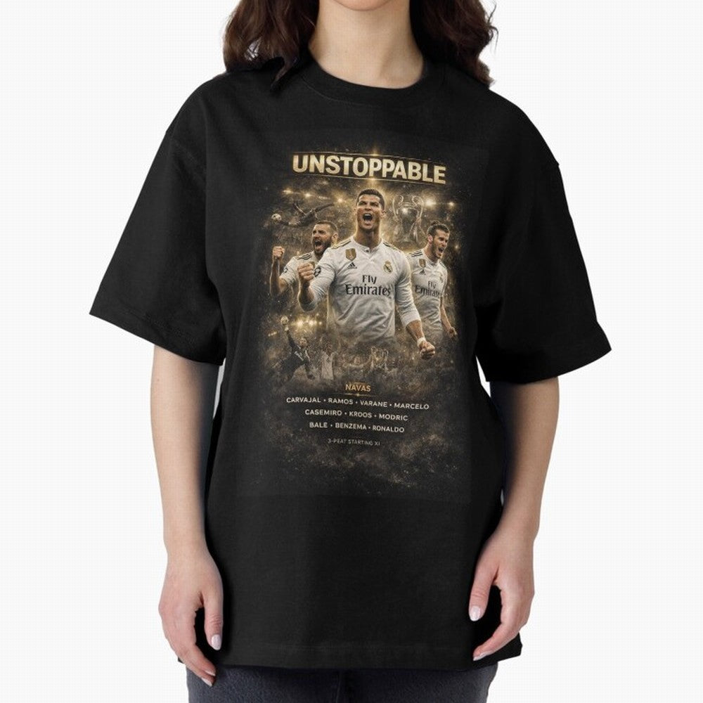 Unstoppable - Real Madrid Oversized T-Shirt Show Match Day Excitement for the FIFA World Cup 2026 Group Stage Journey through Mbappe Highlights, Brazil, Portugal and Argentina Pride, Soccer Culture, Superstar Moments, National Team Dreams and