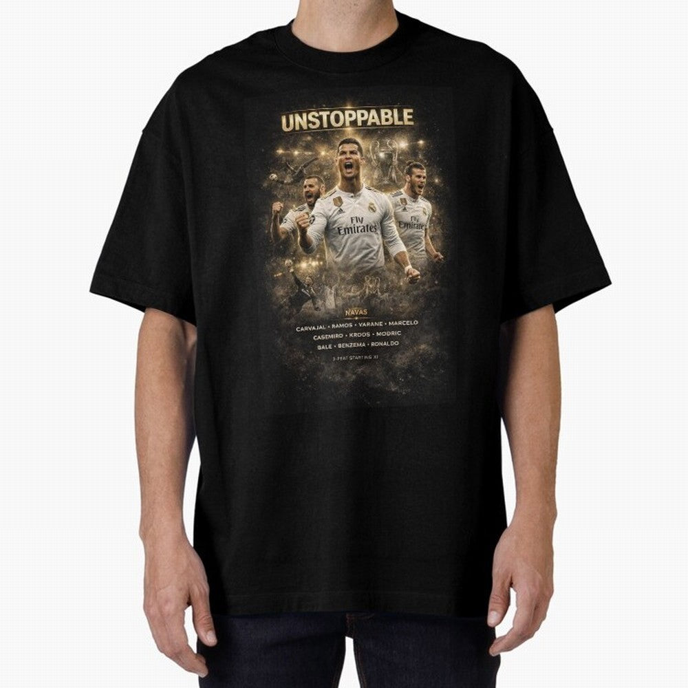 Unstoppable - Real Madrid Oversized T-Shirt Show Match Day Excitement for the FIFA World Cup 2026 Group Stage Journey through Mbappe Highlights, Brazil, Portugal and Argentina Pride, Soccer Culture, Superstar Moments, National Team Dreams and