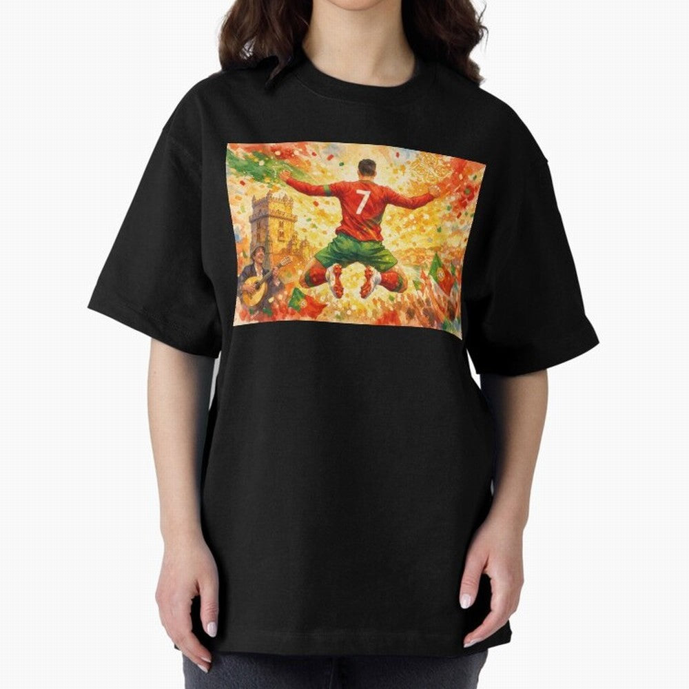 Soccer Player in Mid-Air Celebration Legend CR7 Oversized T-Shirt Celebrate Football Dreams Across Match Day Hype around FIFA World Cup 2026, Haaland, Argentina and Brazil, Stadium Chants, National Pride, Trophy Dreams and Unforgettable Football