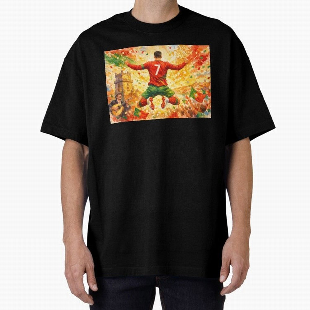 Soccer Player in Mid-Air Celebration Legend CR7 Oversized T-Shirt Celebrate Football Dreams Across Match Day Hype around FIFA World Cup 2026, Haaland, Argentina and Brazil, Stadium Chants, National Pride, Trophy Dreams and Unforgettable Football