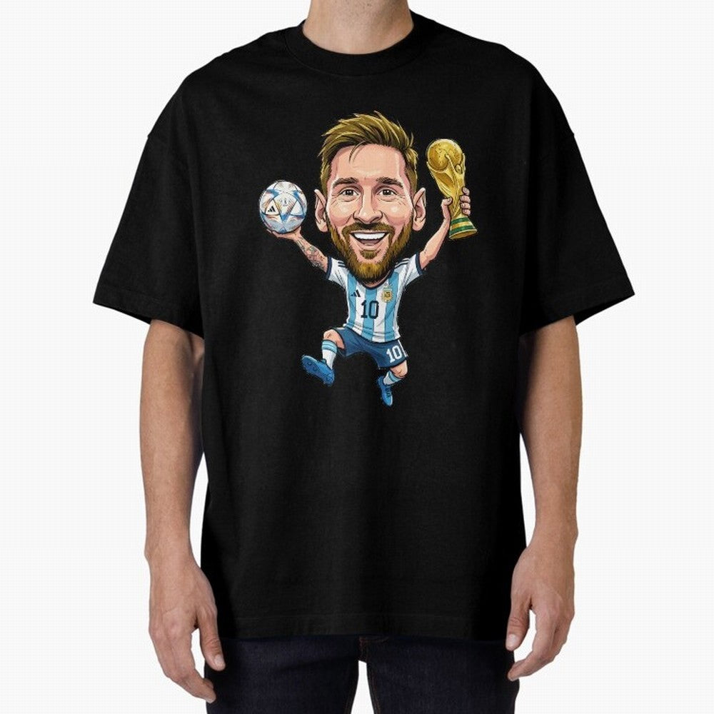 Messi Campion Caricatur Oversized T-Shirt Feel the Heartbeat of FIFA World Cup 2026 Capturing Messi, Neymar and Mbappe, Germany Energy, Classic Soccer Heritage, Championship Pressure, Fan Loyalty and International Pride; Ideal for Fans Who Follow