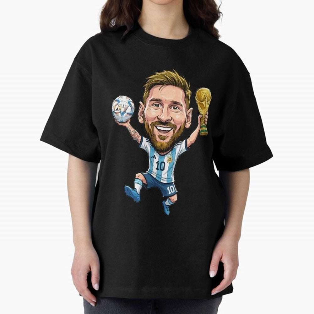 Messi Campion Caricatur Oversized T-Shirt Feel the Heartbeat of FIFA World Cup 2026 Capturing Messi, Neymar and Mbappe, Germany Energy, Classic Soccer Heritage, Championship Pressure, Fan Loyalty and International Pride; Ideal for Fans Who Follow