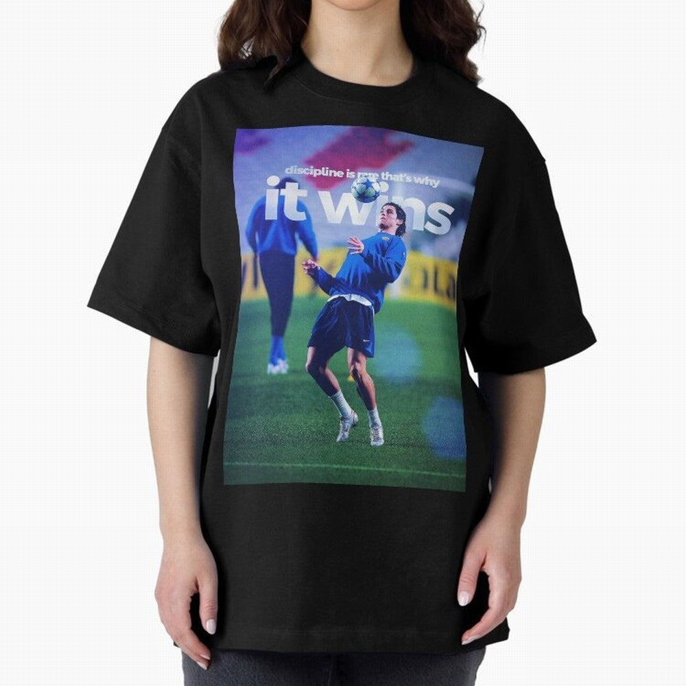 Cristiano Ronaldo - Discipline is rare that's why it wins Oversized T-Shirt Bring Legendary Rivalry Energy to Global Football Passion for FIFA World Cup 2026 Group Stage, Capturing Cristiano Ronaldo, Haaland and CR7, Argentina, France and Brazil,