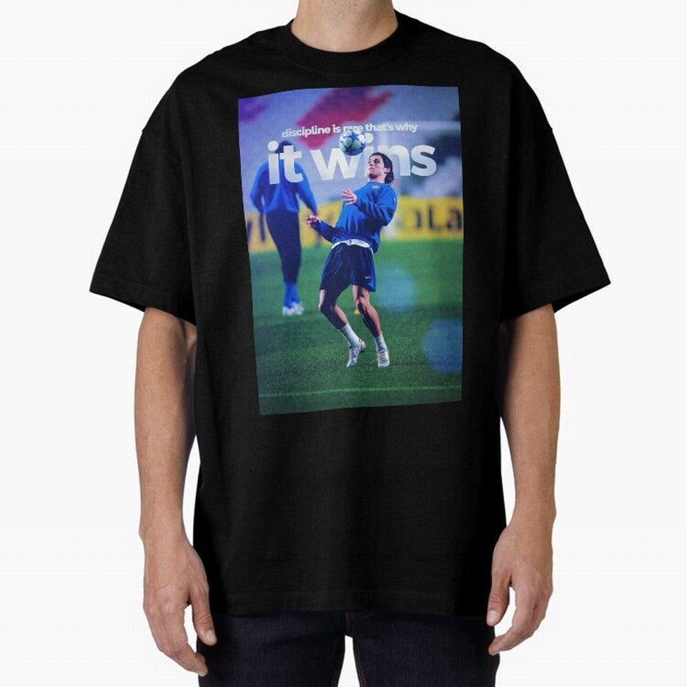 Cristiano Ronaldo - Discipline is rare that's why it wins Oversized T-Shirt Bring Legendary Rivalry Energy to Global Football Passion for FIFA World Cup 2026 Group Stage, Capturing Cristiano Ronaldo, Haaland and CR7, Argentina, France and Brazil,