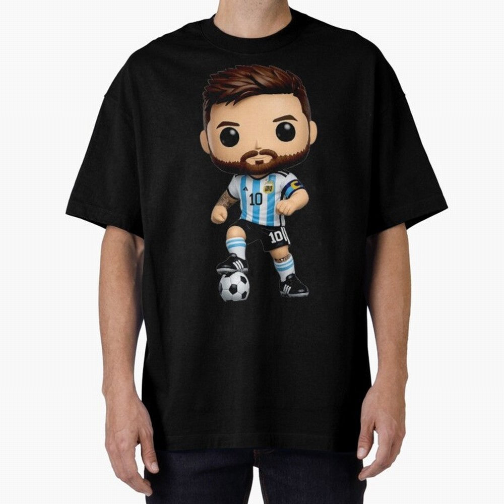 Lionel Messi Figurine Oversized T-Shirt Carry National Pride through FIFA World Cup 2026 USA Canada Mexico Capturing Haaland and Mbappe, Argentina and Brazil Energy, Match Day Excitement, Supporter Culture, Golden Goals and Global Football Passion;