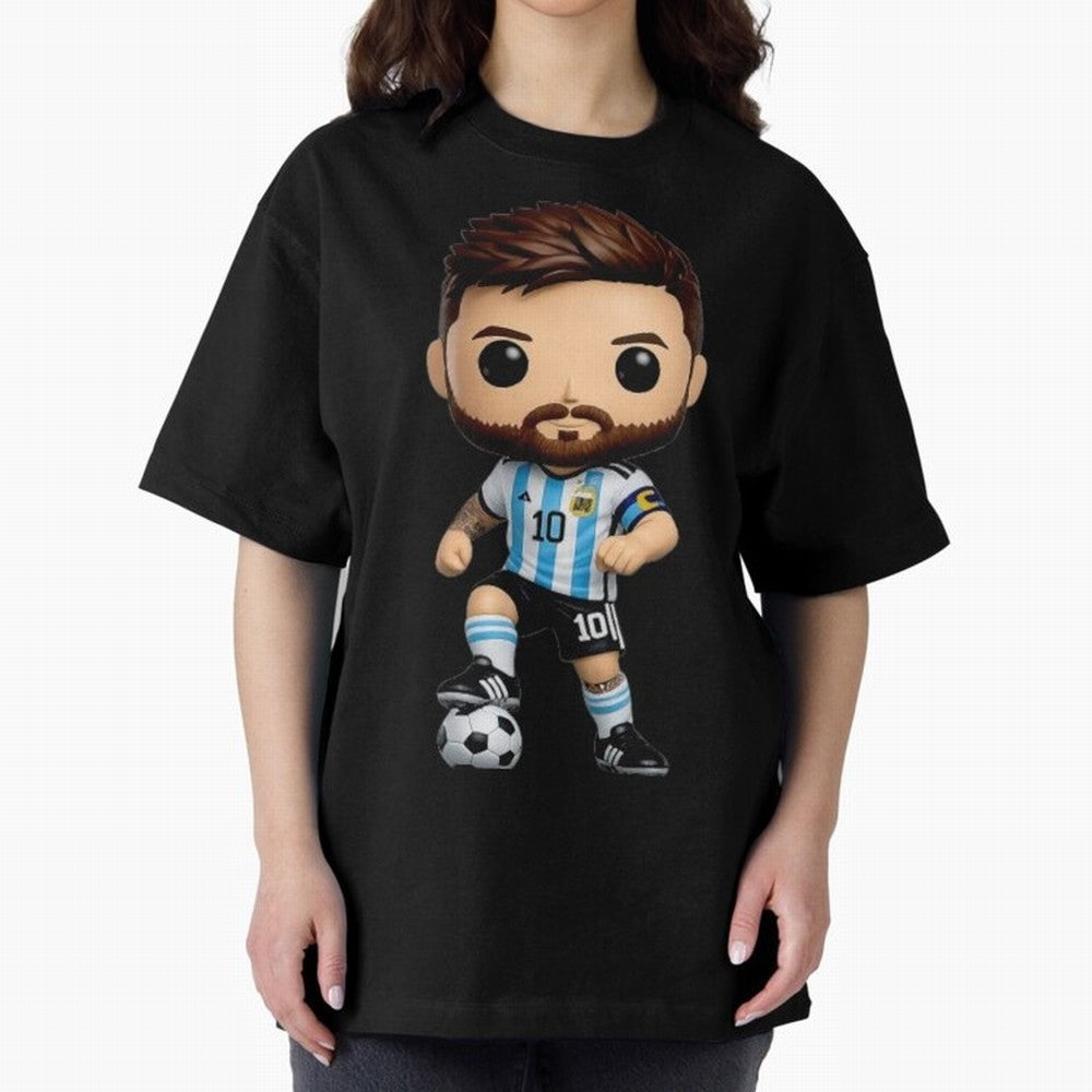 Lionel Messi Figurine Oversized T-Shirt Carry National Pride through FIFA World Cup 2026 USA Canada Mexico Capturing Haaland and Mbappe, Argentina and Brazil Energy, Match Day Excitement, Supporter Culture, Golden Goals and Global Football Passion;