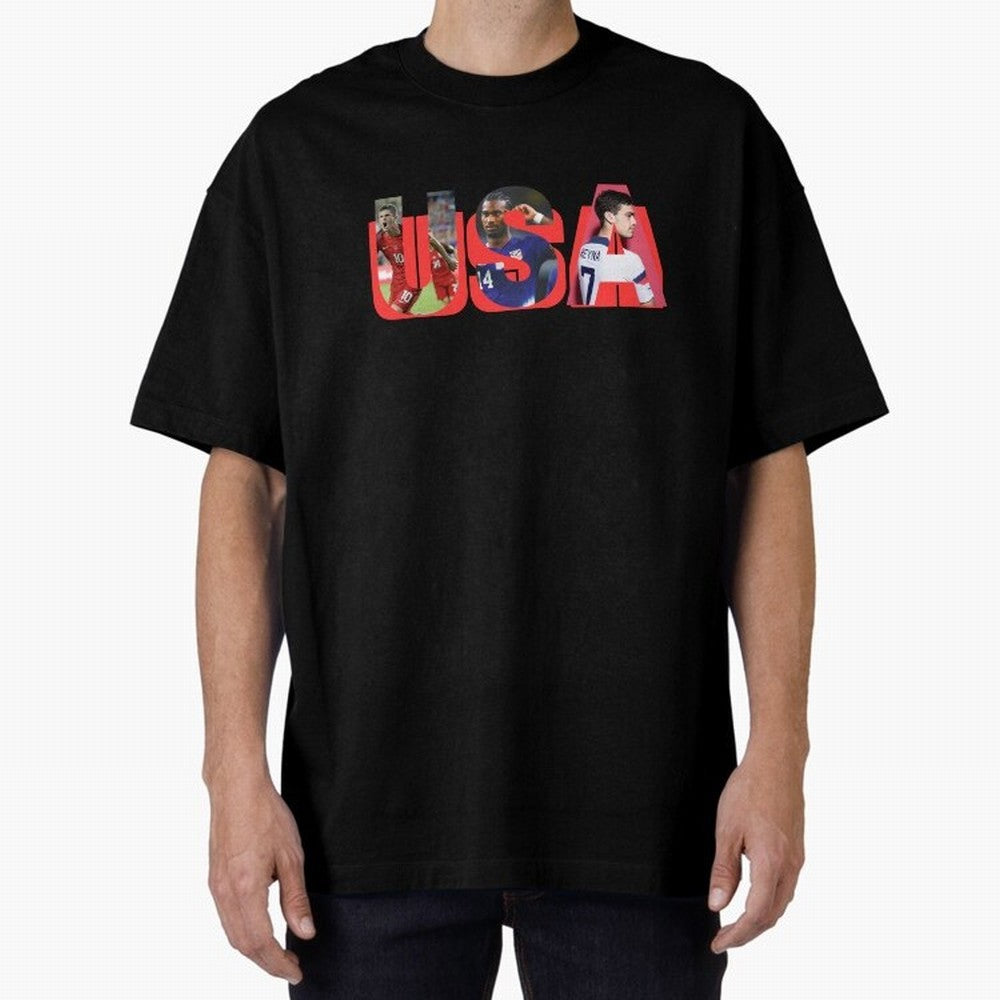 USA Soccer Cristian Pulisic, Haji Wright, Gio Reyna Oversized T-Shirt Discover Global Football Passion for FIFA World Cup 2026 Group Stage, Capturing Messi and Cristiano Ronaldo, Spain and Netherlands, Stadium Chants, National Pride, Trophy Dreams