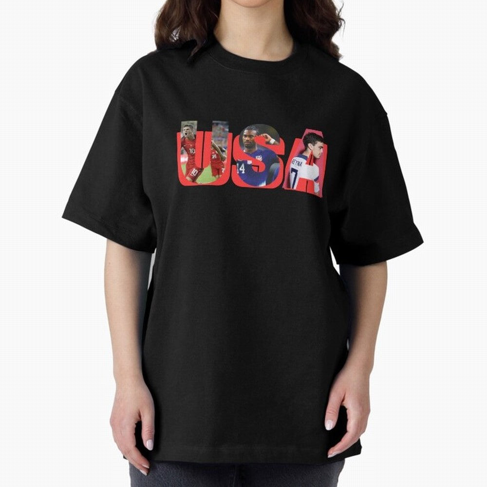 USA Soccer Cristian Pulisic, Haji Wright, Gio Reyna Oversized T-Shirt Discover Global Football Passion for FIFA World Cup 2026 Group Stage, Capturing Messi and Cristiano Ronaldo, Spain and Netherlands, Stadium Chants, National Pride, Trophy Dreams