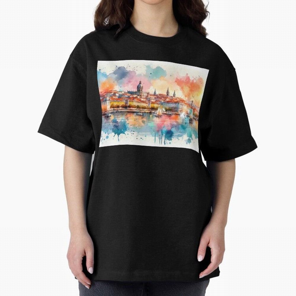 Lisbon cityscape with sailboats Oversized T-Shirt Bring FIFA World Cup 2026 USA Canada Mexico Made for Neymar, Argentina, France and Brazil Energy, Soccer Culture, Superstar Moments, National Team Dreams and Competitive Fire; Ideal for Football